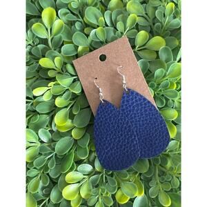 Blue leather, teardrop, lightweight earrings BOGO FREE
